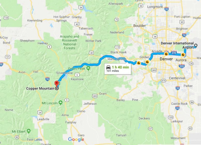 Copper Mountain Ski Resort To DIA Google Maps SkiBookings.com