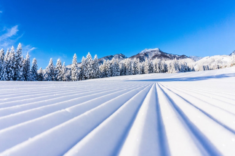Groomed lines of fresh snow in Japan